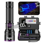 Shadowhawk 365nm UV Flashlight with Filter Lens - 30W Powerful Black Light 4-Core Ultraviolet LED Flashlight Rechargeable, Lampe de Poche UV for Curing Resin/Pet Urine Detector/Scorpion/Nails, ±1% LCD