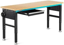 DURATECH 72” Adjustable Workbench, Heavy-Duty Rubber Wooden Top Worktable with a Drawer, 6ft Workstation with Power Strip, Peg Board, 2000 LBS Load Capacity for Workshop Garage Office Home