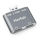 USB Hub,USB Expander,2 Ports USB Hub Adapter Ultra Slim Portable USB 2.0 Male to 2 USB 2.0 Female Splitter Extension Convertor for Laptop, MacBook,Desktop PC, Flash Drive Printer Keyboard Mouse(Gray)