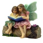 PRETMANNS Fairy Garden Fairies – Fairy Figurines – 2 Adorable Fairies Sitting on a Stump Reading a Book - Storytime Fairies - Fairy Garden Supplies 1 Piece