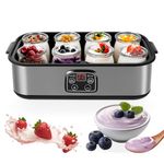 Yogurt Maker with 8 Glass Jars, 1400ml Electric Yoghurt Maker Machine with Led Display, Adjustable Temp & Timer, 8x180ml Glass Containers for Making Organic Yogurt, Natto, Healthy Homemade Desserts
