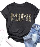 Mimi Shirts for Women Leopard Print Mimi Graphic Tees Shirts Grandma Gift Casual Short Sleeve Tees Tops, Grey, XX-Large