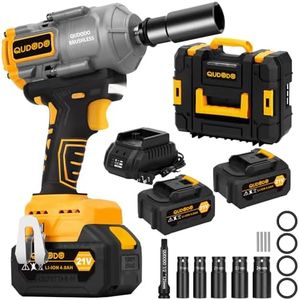 Qudodo 1000N. m 1/2" Impact Gun, 740ft-lbs 21V Cordless Impact Wrench with 2 x 4.0Ah Batteries 5 x Sockets, Power High Torque Pistolas llave De Impacto for Truck Car Mower Home