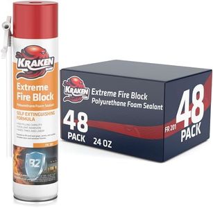 Kraken Bond Extreme Orange Fire Block Foam - (48x24oz) Fire Rated Polyurethane Spray for Gap Filling, Sealing on Windows, Walls, Joints & Pipes, Straw Use High Expansion Fire Proof Foam - 48 Pack
