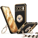 XYZ for Pixel 9 Pro XL Case with Stand, Pixel 9 Pro XL Case with Double Ring, Women Girls Cute Love-Heart Luxury Bling Protective Case for Google Pixel 9 Pro XL Case, Black