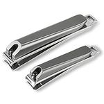 H&S Stainless Steel Nail Cutter Set for Men & Women - Set of 2 - Premium Nail Clippers with Built-In Filer and Catcher - Toe nail Clipper with Curved Shaped and A Carry Sack