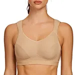 AGONVIN Sports Bras for Women High Impact Plus Size Support Wirefree Running Control Beige 34C