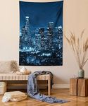 Ambesonne Apartment Decor Collection, Los Angeles Buildings at Night Monochromatic Photo Scenery Town Dusk Scenic, Bedroom Living Room Dorm Wall Hanging Tapestry, Dark Petrol Blue