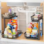Kitchen Storage & Organisation, 2 Pack Under Sink Storage, Two Tiers of Pull-Out and Freely Adjustable Height Under Sink Organiser, Beautiful and Sturdy, Black