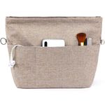 Yoillione Handbag Organiser Insert, Tote Bag Organiser Insert with Multiple Compartments and Zips, Sturdy Bag Insert Organiser with Key Chain for Women (Light Brown, L)