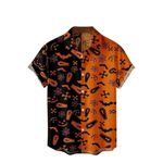 BIRW Halloween Shirt Men Fun Pumpkins Skull Short Sleeve Button Down Hawaiian Holiday Shirts, Orange and Black Smile Bat, Medium