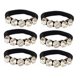 NAKAS Black 5 rhinestone Ponytail Holders Hair Elastic Rubber Bands Ties Accessories for Girls/Women - Pack of 6