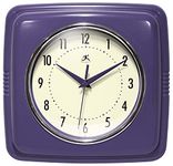 Infinity Instruments Retro Wall Clock - 9 Inch Square Clock - Silent Non-Ticking Mid Century Modern - Kitchen Clock Office Clock Diner Wall Clock - Vintage Wall Clock Decorative - Purple