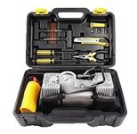 Gyanadh Car Double Cylinder Air Compressor Tyre inflator with Analogue Tyre Pressure Gauge with Puncher Repair Kit, Heavy Dirty Tool Box