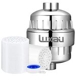 Luxau 20 Stage Shower Filter w/ 2 Cartridge, Shower Head Filter, Reduce Well Hard Water Chlorine Heavy Metal & Impurity, Improve Skin Hair, Fit Most Handheld Showerhead Fixed Rainfall, Chrome (Chrome)