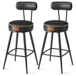 VASAGLE EKHO Collection - Bar Stools Set of 2, Swivel Counter Bar Stools with Backs, Synthetic Leather with Stitching, Mid-Century Modern, 25.6-Inch Tall, Kitchen Home Bar, Ink Black ULBC089B01