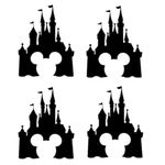 Pack of 4 Fairytale Castle with Mouse Face Mickey Inspired Novelty Decal (10cm x 7.5, Black)