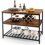 COSTWAY 3-Tier Baker Rack, Stationary Kitchen Island with Large Countertop, 2 Open Shelf & Adjustable Foot Pads, Metal Frame Industrial Kitchen Shelf, Easy Assembly, 120 x 60 x 90cm