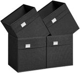 SONGMICS Storage Cubes, Set of 4 Cube Storage Bins, 10.2 x 10.2 x 11 Inches, 2 Handles, Oxford Fabric and Linen-Look Fabric, Easy to Clean, Foldable, Metal Label Holders, Ink Black UROB226B04