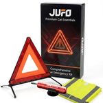JUFO Car Emergency Kit, 3-in-1 Roadside Breakdown Set with Hi-Vis Vest, Warning Triangle and Window Breaker, Essential UK Motorway Safety Equipment