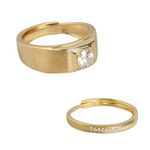 ZAVYA 925 Sterling Silver CZ Solitaire Band Gold Plated Couple Rings | Gift for Husband and Wife | Gift for Girlfriend and Boyfriend | With Certificate of Authenticity and 925 Hallmark