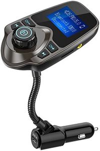 Nulaxy Bluetooth Car FM Transmitter Audio Adapter Receiver Wireless Handsfree Car Kit TF Card AUX 1.44 Display – KM18 Brown