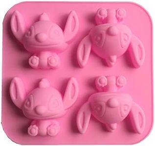 Cute 4-hole Cartoon Stitch Star Baby for DIY Cake Fondant Baking Biscuit Soap Tray 3D Chocolates Hard Candies Desserts Candles Drop Glue Decor Silicone Mold Tool