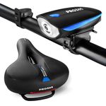 PRO365 Bike Seat Cushion with Memory Foam, Waterproof Cover & Reflective Strip | USB Rechargeable LED Front Light with Loud Bell & 3 Modes | Universal Fit for Bicycles