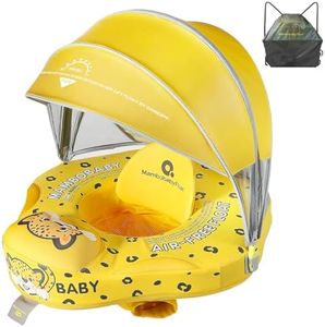 Mambobaby Baby Pool Float with Canopy, Non-Inflatable Infant Swim Float with Safe Seat and Tail Support for 3-24 Months, UPF 50+ Sun Protection, Sunshine Yellow