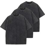 KEEPSHOWING 3 Pcs Oversized Heavy Cotton Summer T-Shirts Vintage Unisex Short Sleeves Casual Loose Basic Tops(Black+Black+Black XL)