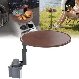 Car Tray Table & Car Laptop Desk - Height Adjustable 360° Swivel Tripod, Solid Wood Car Laptop Mount & Cup Holder Table for Dining, Bistro, Cafe, Home, Bar, Outdoor Picnic, Hiking & Traveling (Round)