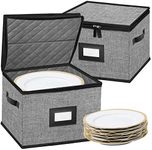 China Storage Containers-Quilted Dish Storage Containers with Lid Hard Shell for Moving Transport, Dinnerware Storage,Stackable Plate Storage,24 Felt Plate Dividers Included,2PACK 12*12*8in(Dark Grey)