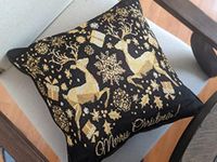 DaDa Bedding Set of 2-Pieces Magical Golden Reindeer Tapestry Throw Pillow Covers - Starry Winter Snowflake Merry Christmas - Yellow & Black Festive Holiday Woven Cushion Cases - 16" x 16” (18272)