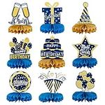 Happy Birthday Centerpiece Table Decoration, Birthday Party Honeycomb Centerpiece Table Topper Blue and Gold Party Decorations Kids Baby Shower Supplies, Happy Birthday Decorations for Men and Woman