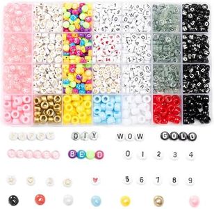 Gxueshan 1435 Pcs Acrylic 7 Colors Pony Beads 6 Colors Round Letter Beads Star Beads Heart Beads Number Beads DIY Necklace Friendship Kandi Bracelet Making Kit for Jewelry Making (1435)