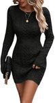 GORGLITTER Women's Cable Knit Sweater Dress Long Sleeve Knit Winter Dresses Crewneck Mini Pencil Dresses Black XXL