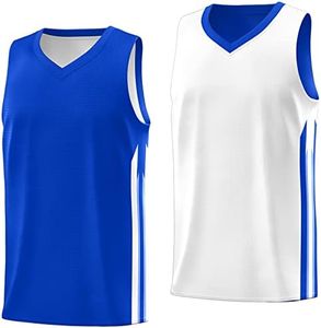 KXK Men's Blank Reversible Basketball Jersey Team Uniform Athletic Hip Hop Basketball Shirts S-4XL, Blue/White, 4X-Large