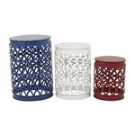 Deco 79 Metal Indoor Outdoor Nesting Accent Table with Carved Trellis Design, Set of 3 23", 19", 15"H, Multi Colored