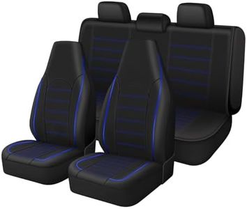 TOYOUN Classic Universal PU Leather Car Seat Covers Full Set Fit Most Cars Trucks SUVS or Vans Blue High Back Front Bucket and Rear Auto Seat Covers Set Car Seat Protector