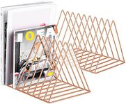 2 Pcs Magazine Holder, Newspapers Holder，Letters Storage,Desktop File Sorter Organizer Triangle Bookshelf Decor Home Office,Photography Props（Rose Gold）