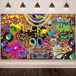 90'S Backdrop Hip Hop Graffiti 90s Party Decorations 5.9 x 3.6 ft Back to The 90'S Themed Party Banner Brick Wall Retro Radio Photography Background Vinyl Fabric Wall Table Decors Photo Booth Props