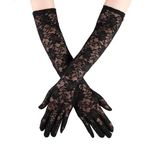 IRYNA Long Black Gloves, Long Lace Gloves, Black Lace Gloves for Women, Black Elbow Length Gloves, Lace Gloves Ladies Fancy Long Elbow Opera Silk Hand Sleeves for Evening Party