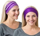 RiptGear Stretch Sport Headband for Women (Purple Solid and Striped) — Non-Slip Sweat Wicking Fabric Great for Yoga, Running or The Gym — Soft Headband Fits Most Head Sizes — (2-Pack)