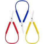 3 Pack School Crafts Scissors, 8inch Kids Loop Scissors, Safety Childrens Loop Handle Scissors for Crafts Sewing, (Yellow,Red,Blue)