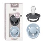 BIBS De Lux Baby Pacifier 2-Pack | Made in Denmark | BPA Free Dummy Soother, Round Nipple. Silicone, OneSize (0-36 Months), Iron/Baby Blue