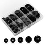 100 Pcs Sewing Buttons Round Black Buttons Resin 4-Hole Craft Buttons 5 Sizes Mixed Sewing Buttons Suitable for Sewing Suit Coat Shirt and DIY Decoration