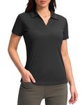 SANTINY Women's Golf Shirt Collared V-Neck Casual Work Tennis Tops UPF50+ Collared Polo Shirts for Women (Black_XS)