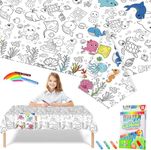 Ocean World Giant Colouring Table Cloths for Kids,Party Tablecloth Colouring Poster with 18 Paint Pen,47x71inch Large Colour In Table Cloth Drawing Paper Roll Table Cover Colouring Sheet for Kid Party