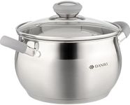 Daniks Modern Stainless Steel Stock Pot with Glass Lid | Induction 3 Quart | Dishwasher Safe Pot | Heatproof Handles | Soup Pasta Stew Pot | Silver