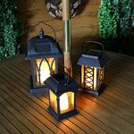 Festive Lights Garden Candle Lanterns - Solar Powered - Flickering Effect - Amber LED - 3 Pack